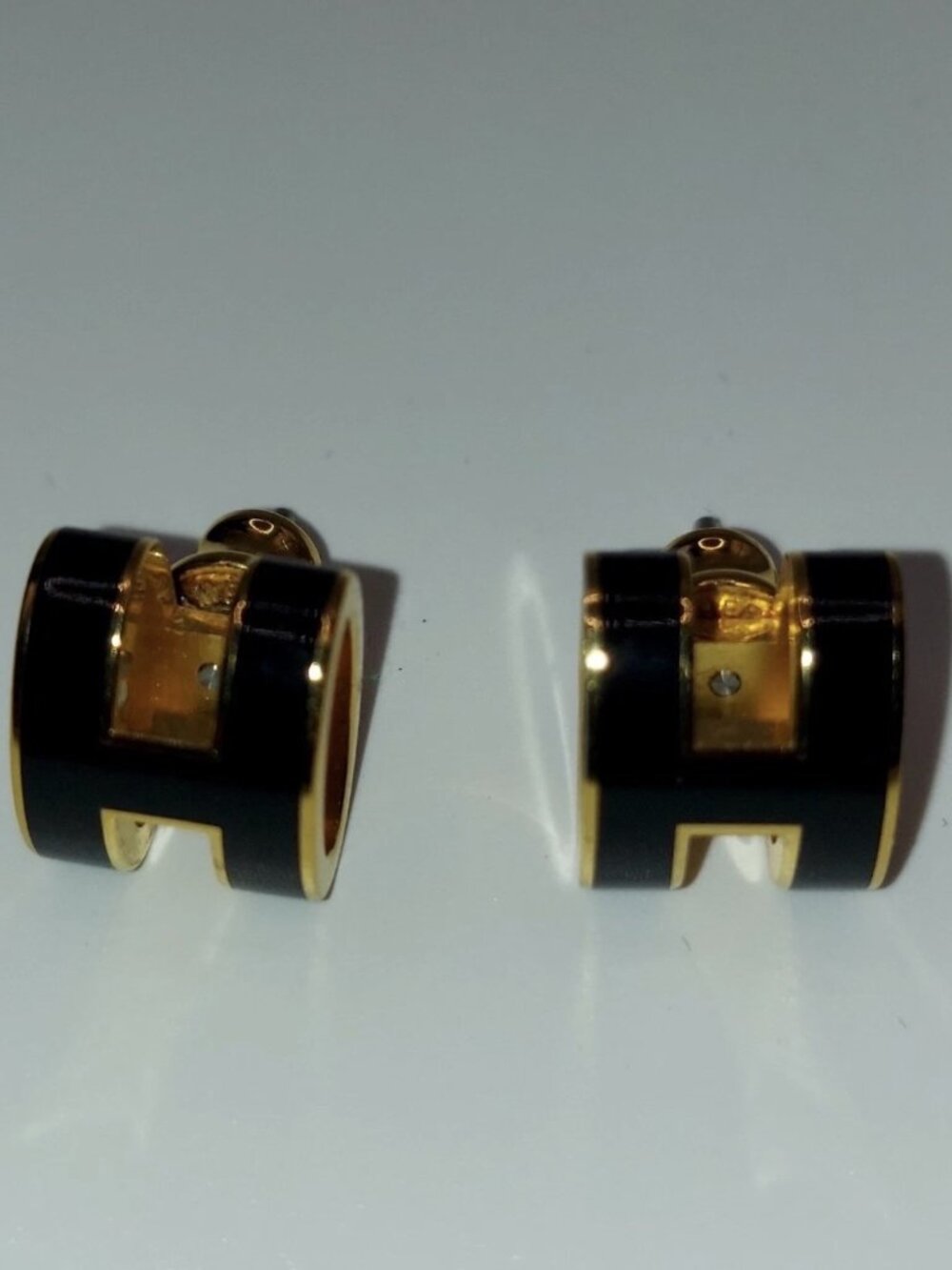 Hermes Mini H Pop Earrings Black and Gold